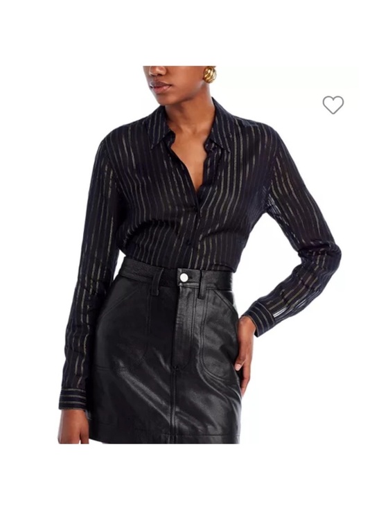 L'AGENCE Tops - L'AGENCE Laurent Button Shirt Sheer Black Gold Metallic Stripe XS